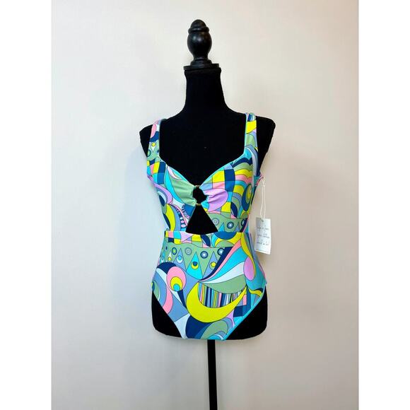 Show Me Your Mumu One Piece Swimsuit in Go Go Geo Small Cutout Ring Front Swim - Picture 2 of 6